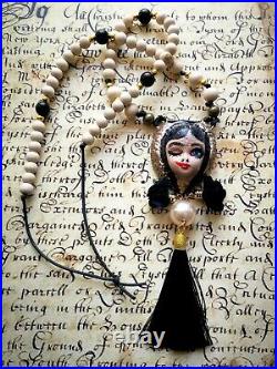 Luxury jewelry simulated pearl gold silver precious stones doll ooak necklace 1