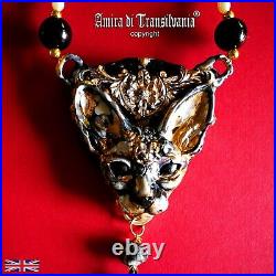 Luxury jewelry simulated pearl gold silver precious stones necklace sphynx cat 3