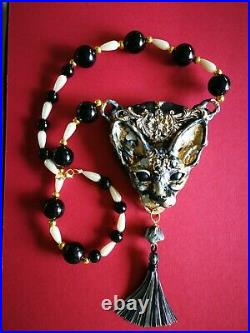 Luxury jewelry simulated pearl gold silver precious stones necklace sphynx cat 3