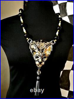 Luxury jewelry simulated pearl gold silver precious stones necklace sphynx cat 3