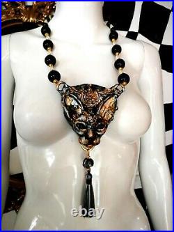 Luxury jewelry simulated pearl gold silver precious stones necklace sphynx cat 3