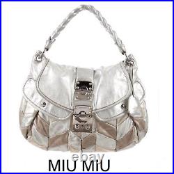 MIU MIU Coffer Metallic Silver Gold Bronze Leather Patchwork Shoulder Bag Tote