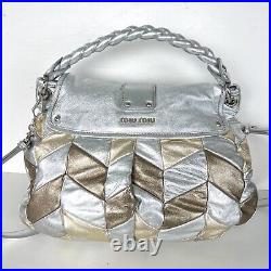 MIU MIU Coffer Metallic Silver Gold Bronze Leather Patchwork Shoulder Bag Tote