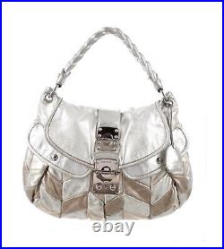 MIU MIU Coffer Metallic Silver Gold Bronze Leather Patchwork Shoulder Bag Tote