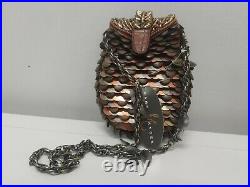 Mary Frances Metallic Bronze Silver Beaded Wise Owl Brown Handbag Purse Read