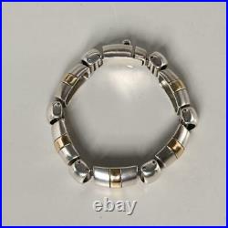 Modernist Style Sterling Silver & 14k Gold Chunky Hinged Panel Bracelet, Marked