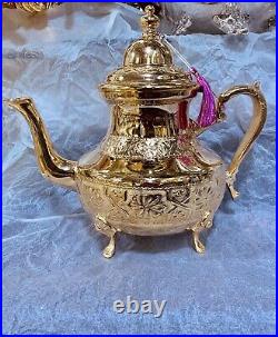 Moroccan Handmade Golden Teapot Big Size, Handcrafted Big Teapot