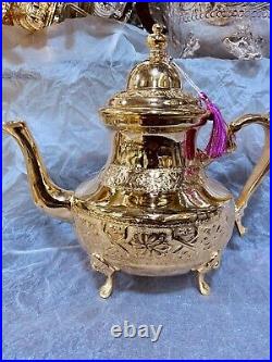 Moroccan Handmade Golden Teapot Big Size, Handcrafted Big Teapot