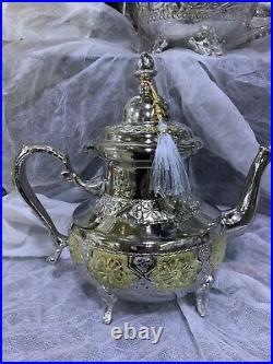 Moroccan Handmade TeaPot Silver And Gold X Large NEW