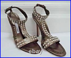 NEW MANOLO BLAHNIK $865 bronze leather silver studded heels sandals size 38