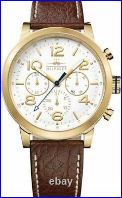 NEW Tommy Hilfiger JAKE TH1791231 GOLD/WHITE/BROWN LEATHER 46mm Mens Watch