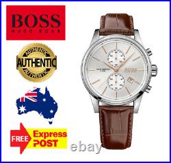 New Hugo Boss Jet Hb1513280 Silver/brown Leather Chronograch Quartz Mens Watch