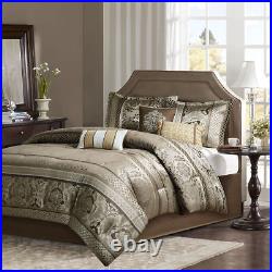 New! Rich Elegant Luxury Gold Taupe Grey Bronze Silver Chic Leaf Comforter Set