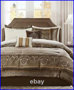 New! Rich Elegant Luxury Gold Taupe Grey Bronze Silver Chic Leaf Comforter Set