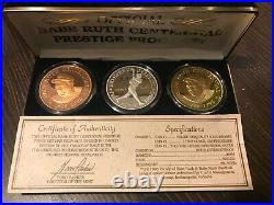 Official Babe Ruth Centennial Prestige Proof Set- 3 Coins! Bronze, Silver, Gold