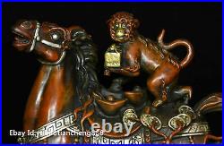 Old China Feng Shui Bronze Gilt 24k Gold Silver monkey ride horse animal Statue