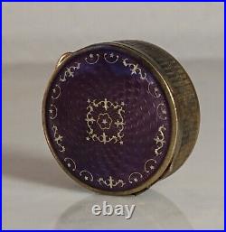 Old Small Tin Jewelry Box Fbe Geneve 60 Silver Gold Enamel Guilloche Purple