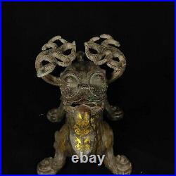Pair 30'' bronze inlay gold silver treasure wealth beast dragon phoenix statue