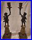 Pair Of Candlesticks Bronze Patina Golden