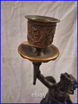 Pair Of Candlesticks Bronze Patina Golden