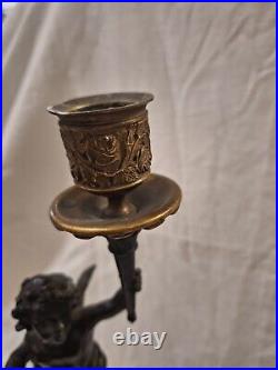 Pair Of Candlesticks Bronze Patina Golden