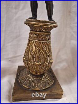 Pair Of Candlesticks Bronze Patina Golden