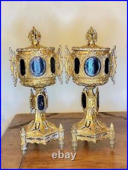 Pair of French 19th Century Neo Gothic Style Gilt Bronze Reliquary Runs