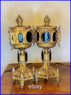 Pair of French 19th Century Neo Gothic Style Gilt Bronze Reliquary Runs