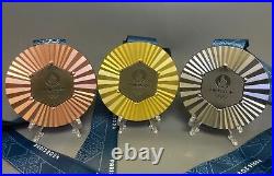 Paris Olympic Gold /Silver /Bronze Medals Ribbons & Display Stand Exact Replica