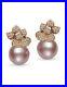 Pearl Studs Earrings Rose Gold Plated Sterling 925 Flower Design CZ Jewelry