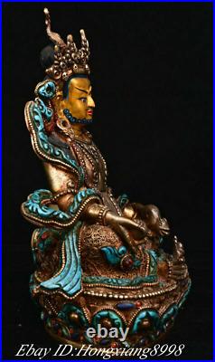 Pure Silver Gold Gilt Turquoise Mosaic Gems Yellow Jambhala Wealth God Statue