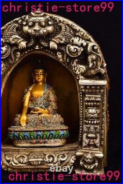 Purple bronze silver 24k gold Gilt filigree inlay Gem Shakyamuni Buddhist shrine