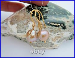 Rare Aaa Japanese Mauve Pink Bronze Kasumi Cultured Pearl Earrings 24k Vermeil