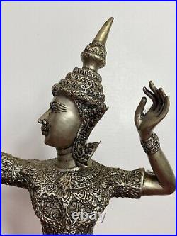 Rare Bronze Buddha Huntress Figural Sculpture Over Gilded In Silver Plate