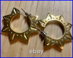 Rare Vintage 1980's Wright & Teague Gold Plated Hoop Stud Earrings Star Design