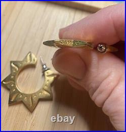 Rare Vintage 1980's Wright & Teague Gold Plated Hoop Stud Earrings Star Design