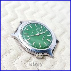 Rare Vintage Soviet watch VOSTOK GREEN DIAL crown at 2 o'clock made in USSR #