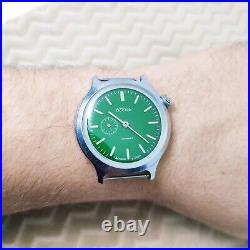 Rare Vintage Soviet watch VOSTOK GREEN DIAL crown at 2 o'clock made in USSR #