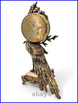 Remarkable 19th C. French Japonisme Gilt & Silvered Bronze Peacock Shelf Clock
