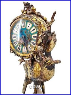 Remarkable 19th C. French Japonisme Gilt & Silvered Bronze Peacock Shelf Clock