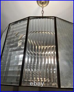 Retro glass and gold pendant ceiling light. Good condition