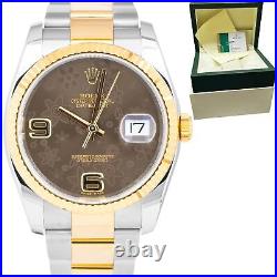 Rolex DateJust 36mm 18K Yellow Gold Bronze Floral Steel Watch 116233 BOX CARD