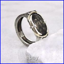 Roman Intaglio Bronze Ring set in Sterling Silver and 10kt gold outer armor rin