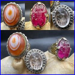 Roman garnet crystal carnelian king & lizard intaglio stones silver Rings #29