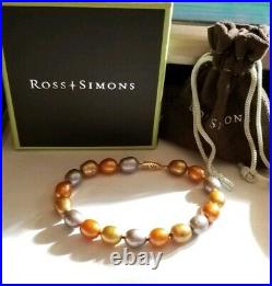Ross Simons 14k Yellow gold Bronze-Silver-Gold Pearl single strand Bracelet