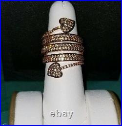 Ross Simons 18k Rose Gold/sterling silver long-heart wide champagne pave cz Ring