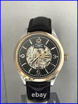 Rotary Mens Automatic Skeleton Two Tone Brown Leather Strap Watch GS03715/04