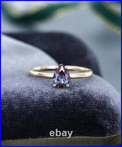 Solid 14K Yellow Gold Handmade Alexandrite Weeding Solitaire Gift Ring For Her