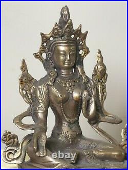Statue Antique Bronze/Silver/Gold Pl. Buddha Tiny Tibetan Kubera 5.7X3.4 inches