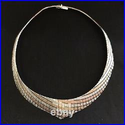 Sterling Silver Necklace Gold Bronze Plating Tri-Color 925 Choker 30g Italy 16